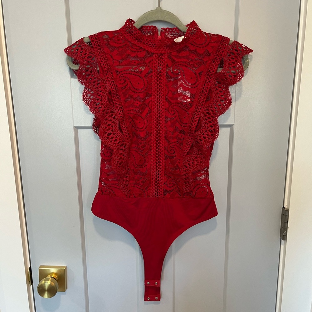 NWT Steps NY Red Lace Bodysuit